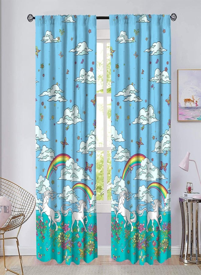 Kidz Mix ستارة نافذة Kidz Mix Unicorn Rainbow مقاس 48x84، زوج من الستائر لغرفة نوم الأطفال، متعددة الألوان - Image 1